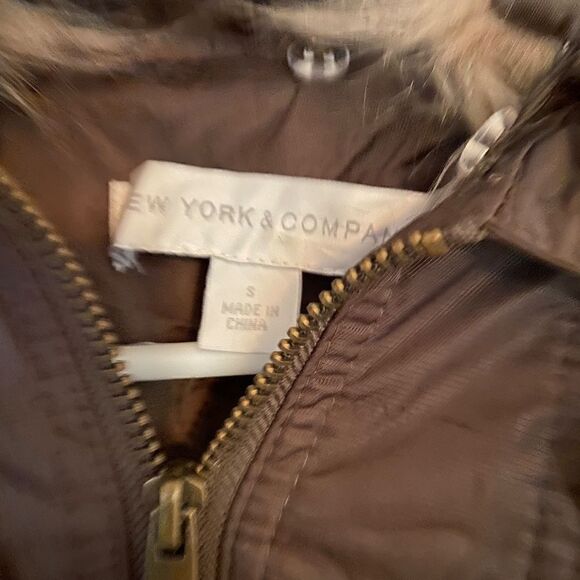 NEw York & Company NEW army green coat removable faux fur pockets belt SMALL - Picture 3 of 7